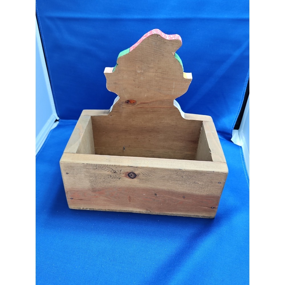 Wood Elf Christmas Card Box Folk Art Handcrafted Hand Painted Kitsch Vintage 9" - Picture 4 of 11